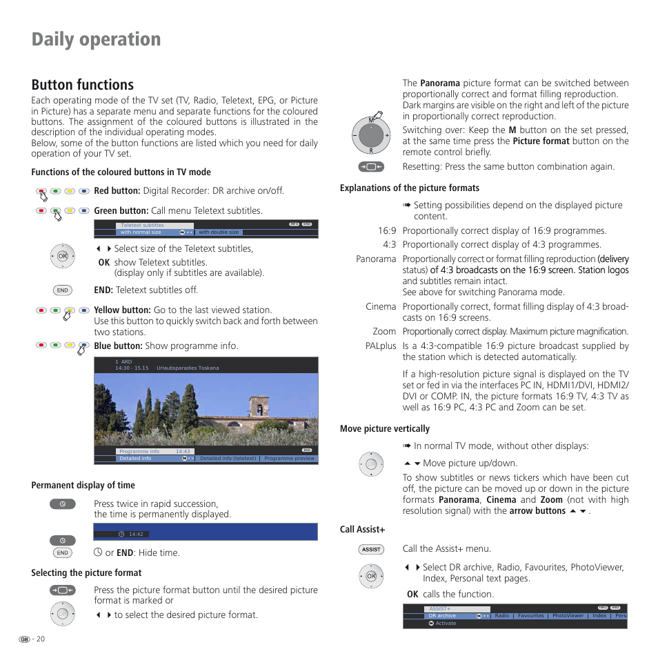 Daily operation, Button functions | Loewe SPHEROS R 32 User Manual | Page 20 / 60