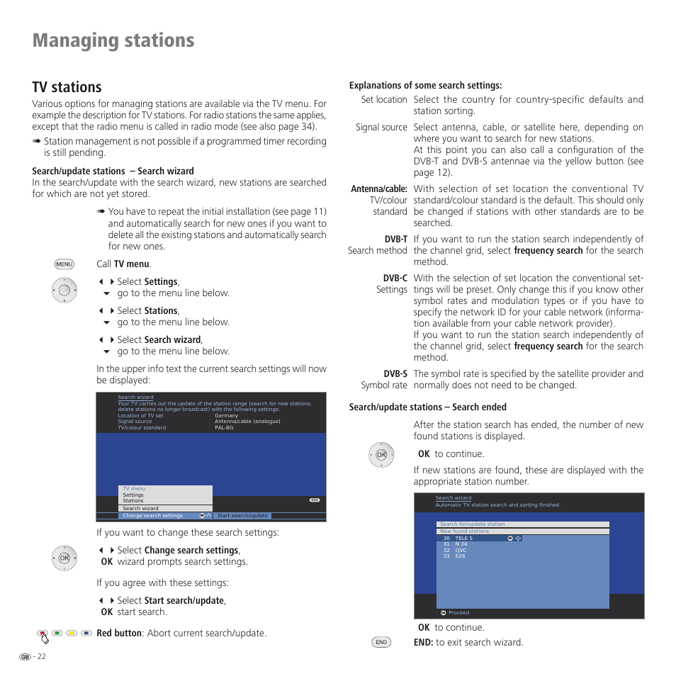 Managing stations, Tv stations | Loewe SPHEROS R 32 User Manual | Page 22 / 60