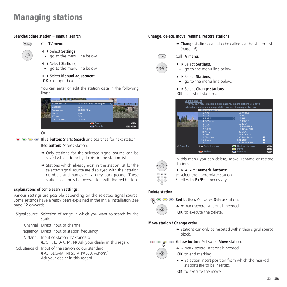 Managing stations | Loewe SPHEROS R 32 User Manual | Page 23 / 60