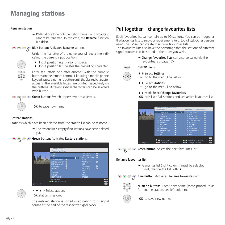 Managing stations, Put together – change favourites lists | Loewe SPHEROS R 32 User Manual | Page 24 / 60