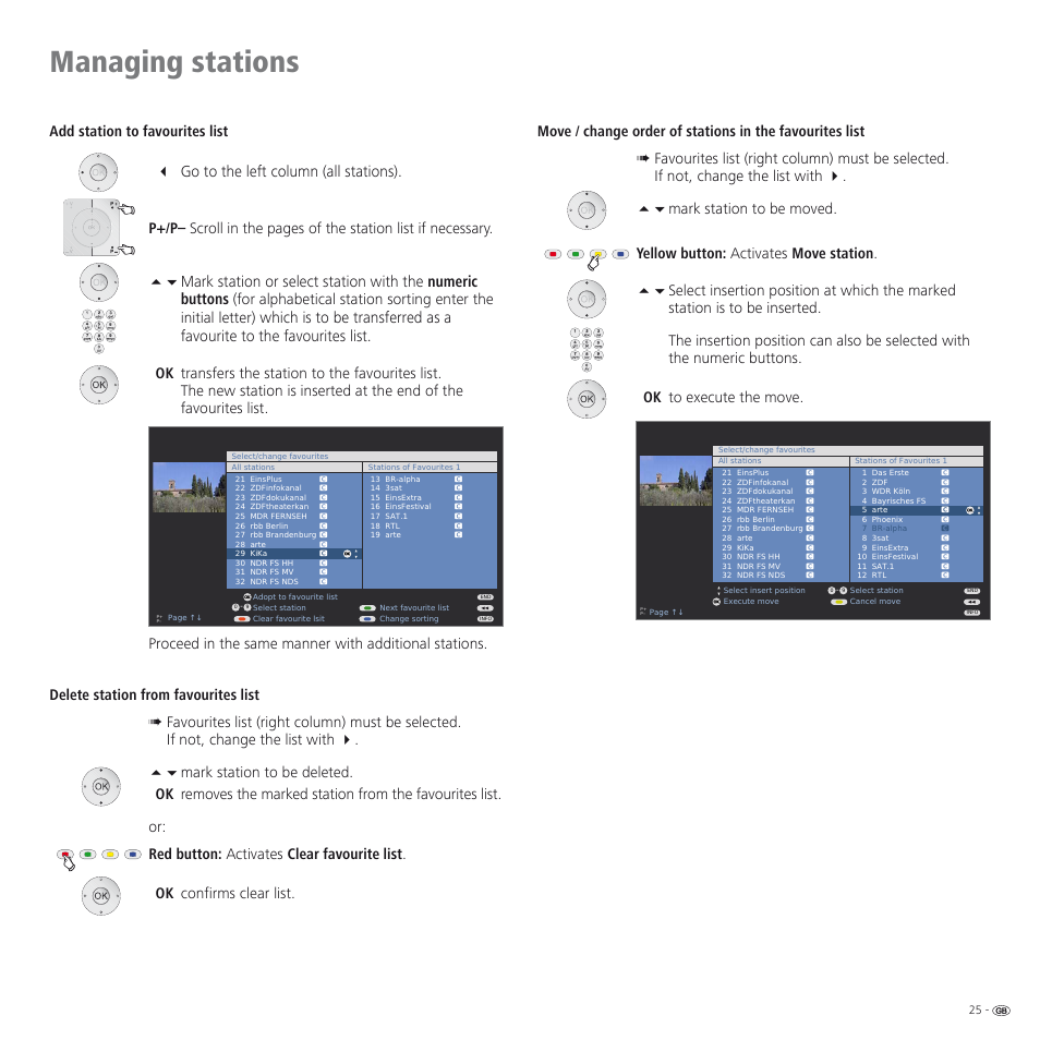 Managing stations | Loewe SPHEROS R 32 User Manual | Page 25 / 60