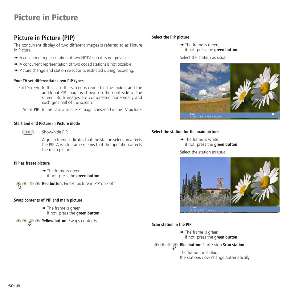Picture in picture, Picture in picture (pip) | Loewe SPHEROS R 32 User Manual | Page 26 / 60