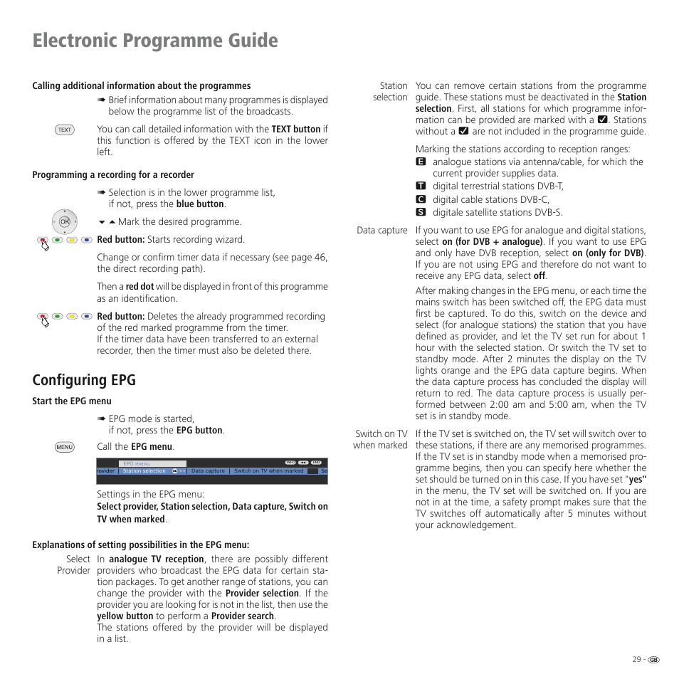 Electronic programme guide, Configuring epg | Loewe SPHEROS R 32 User Manual | Page 29 / 60