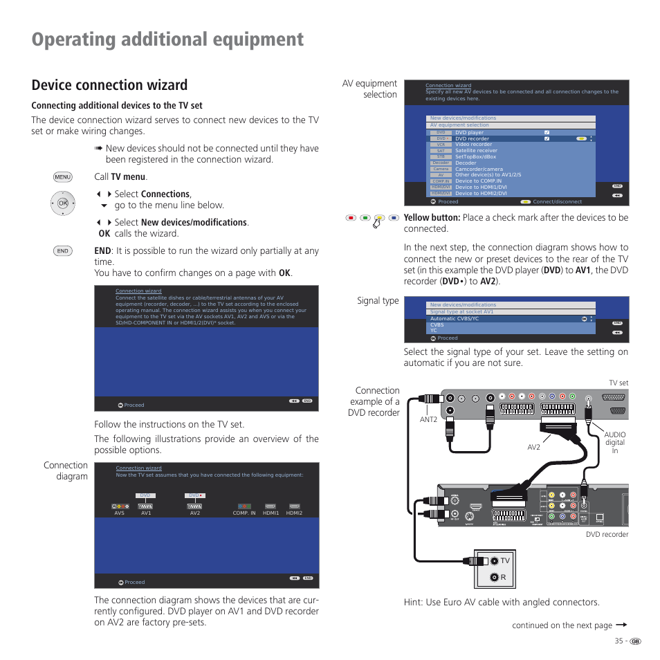 Operating additional equipment, Device connection wizard | Loewe SPHEROS R 32 User Manual | Page 35 / 60