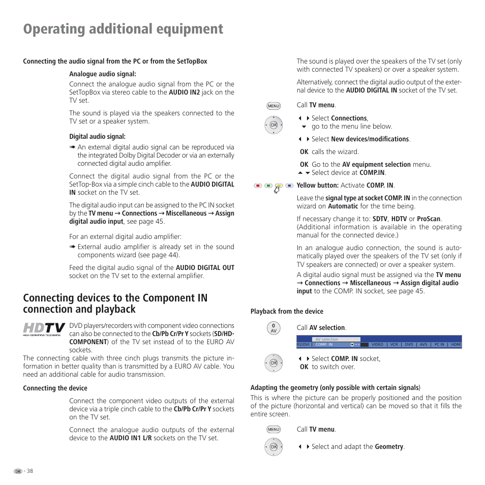 Operating additional equipment | Loewe SPHEROS R 32 User Manual | Page 38 / 60