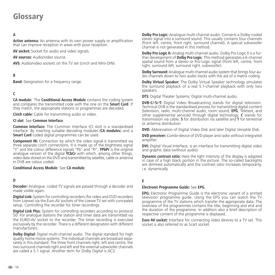 Glossary | Loewe SPHEROS R 32 User Manual | Page 56 / 60