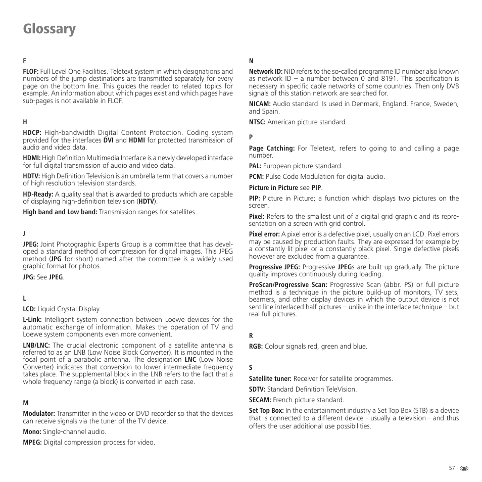 Glossary | Loewe SPHEROS R 32 User Manual | Page 57 / 60