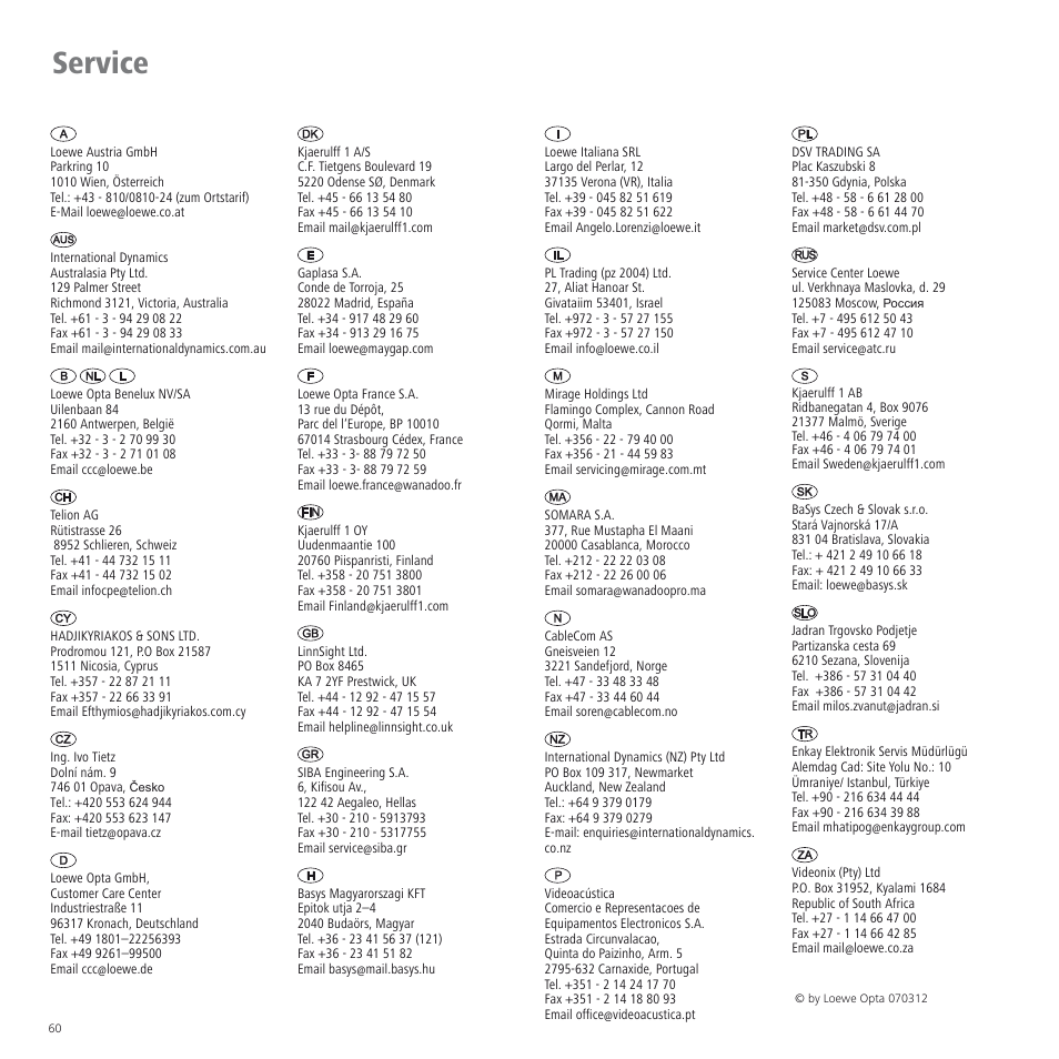 Service | Loewe SPHEROS R 32 User Manual | Page 60 / 60