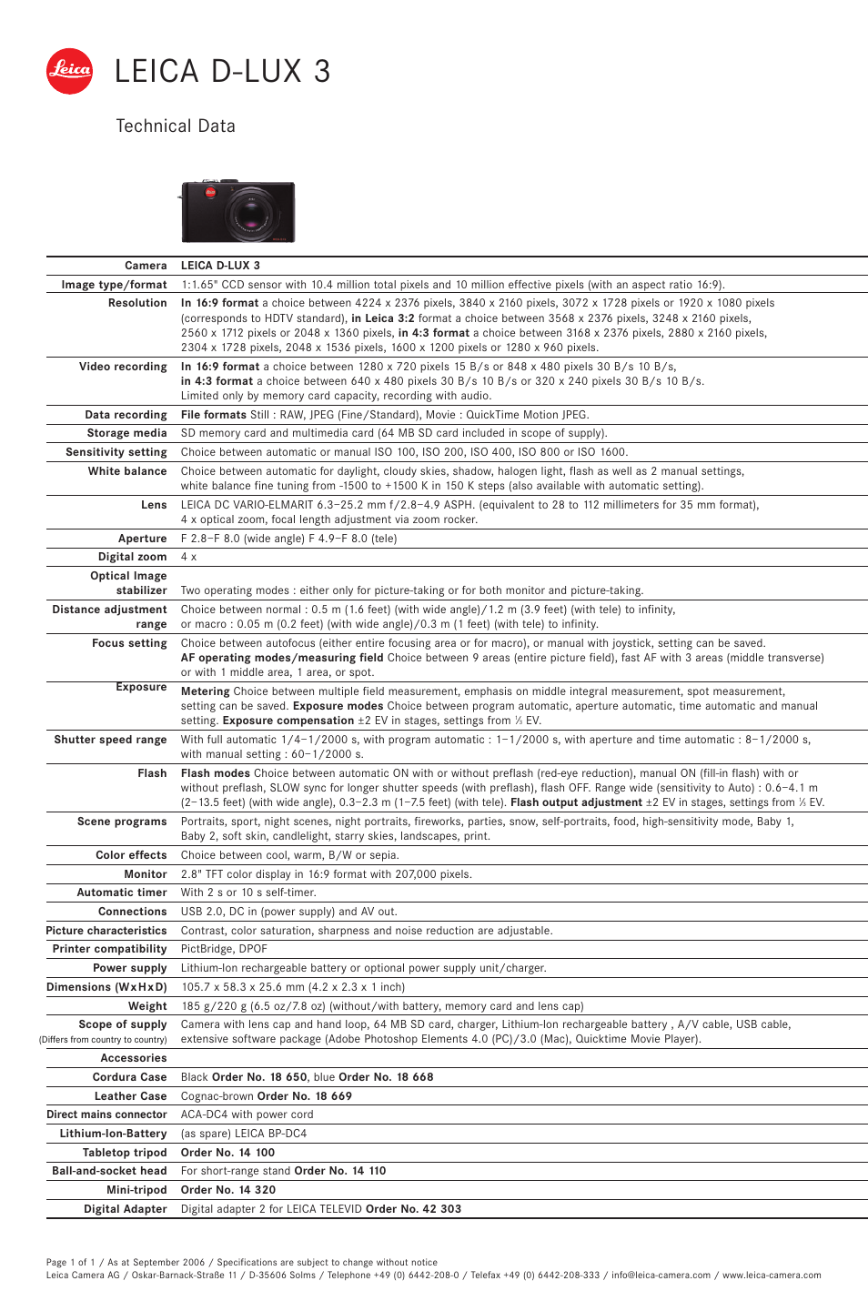 LEICA Compact Cameras User Manual | 1 page
