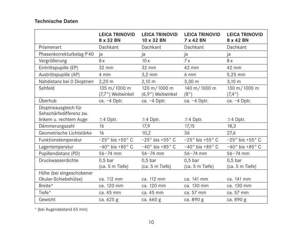 LEICA TRINOVID 7/8/10 X 42 BN User Manual | Page 14 / 77