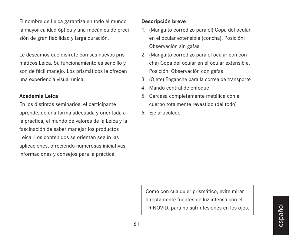 Español | LEICA TRINOVID 7/8/10 X 42 BN User Manual | Page 65 / 77