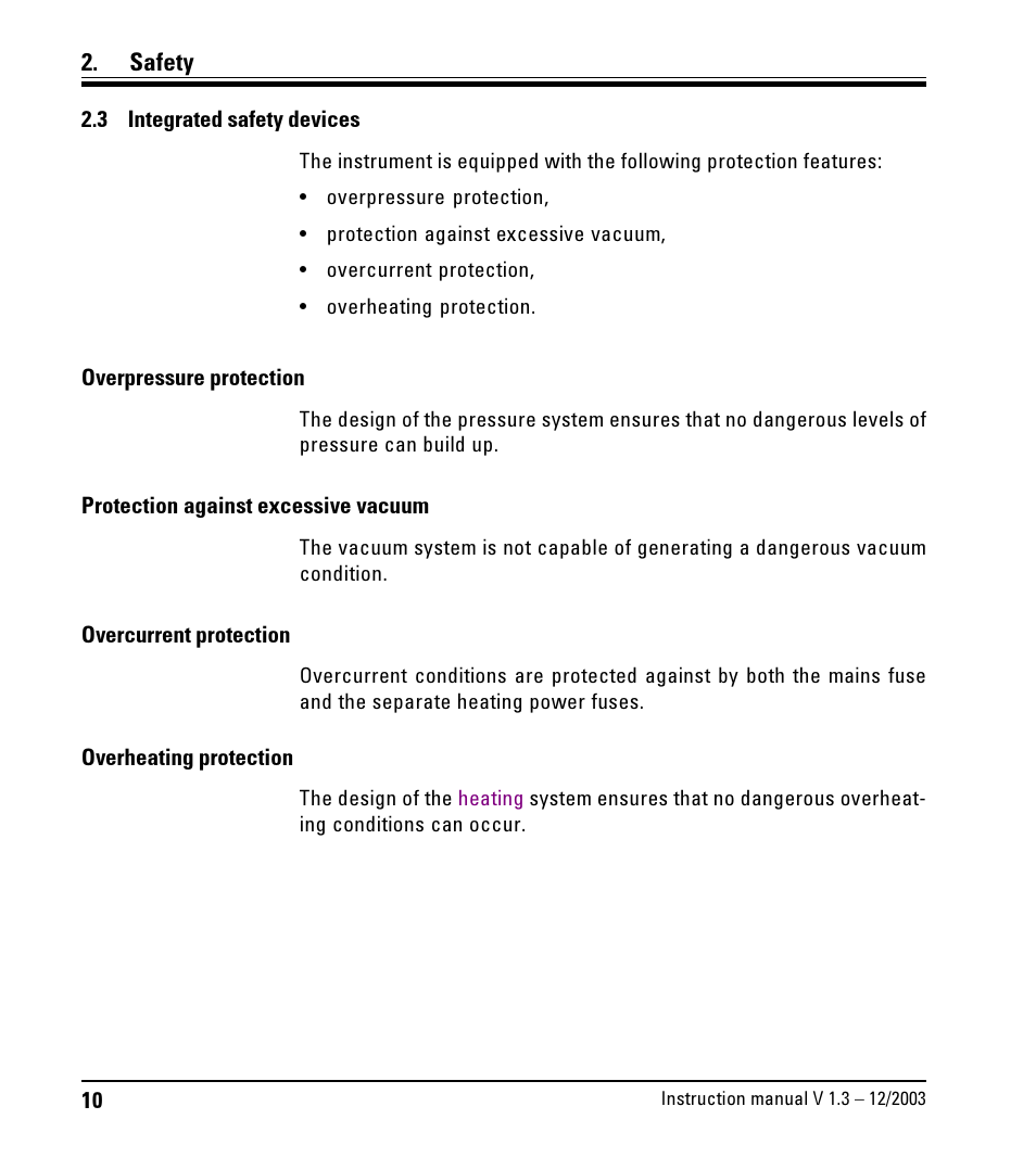 3 integrated safety devices, Integrated safety devices | LEICA ASP300 User Manual | Page 10 / 70