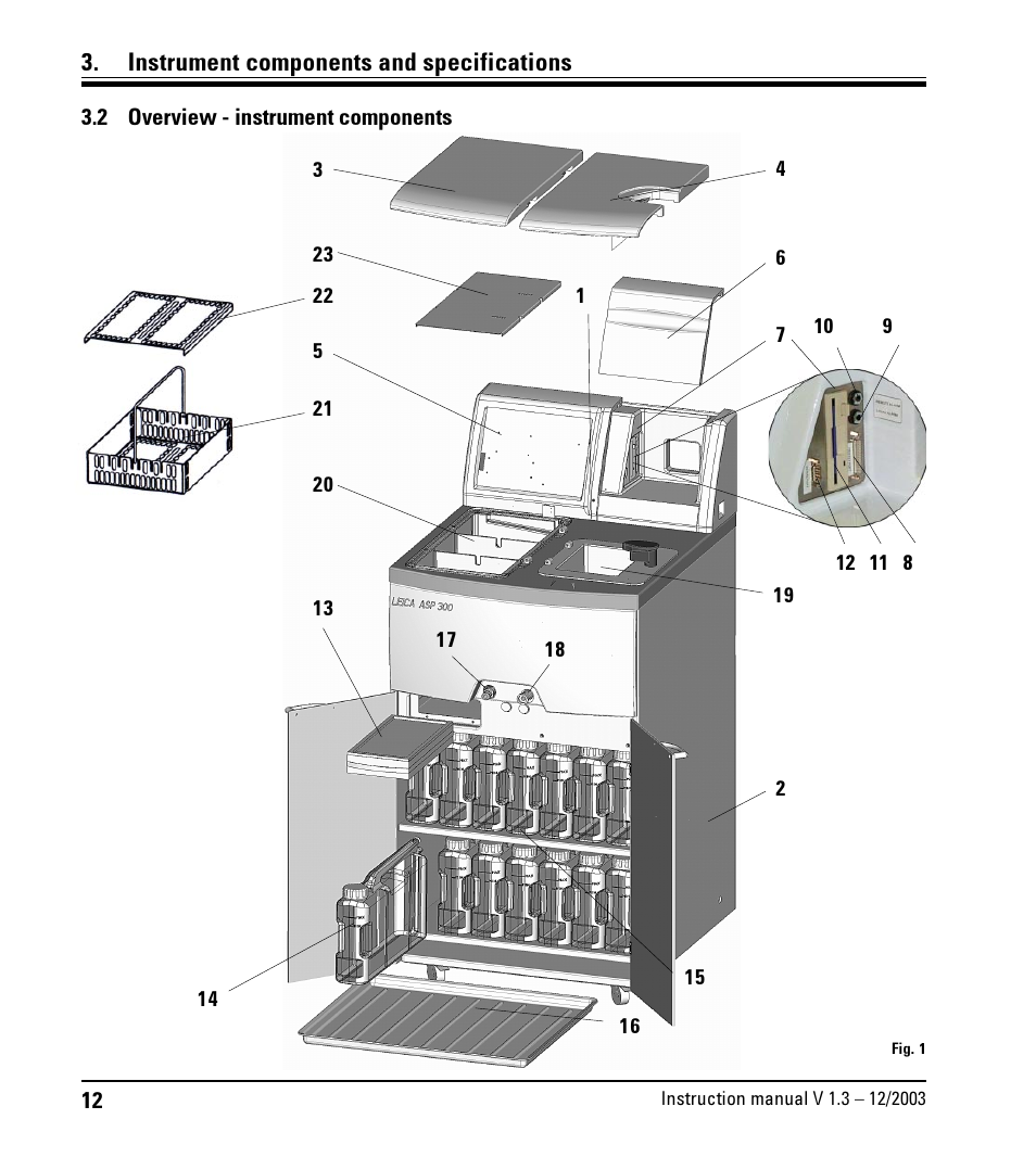 2 overview - instrument components, Overview - instrument components, Instrument components and specifications | LEICA ASP300 User Manual | Page 12 / 70
