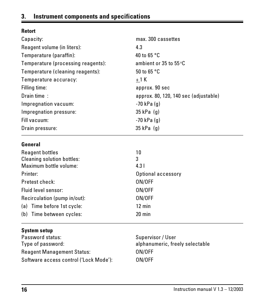 Instrument components and specifications | LEICA ASP300 User Manual | Page 16 / 70