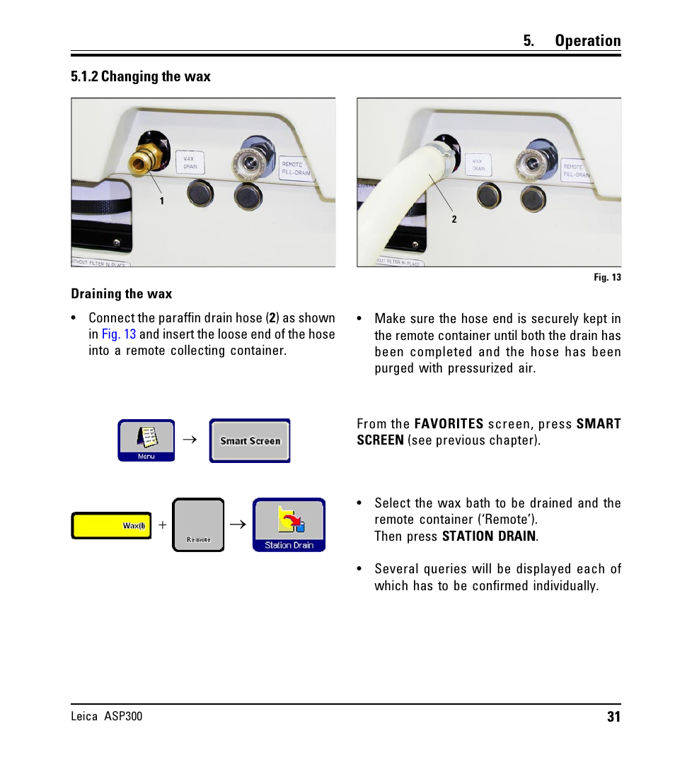 2 changing the wax, Changing the wax, Operation | LEICA ASP300 User Manual | Page 31 / 70