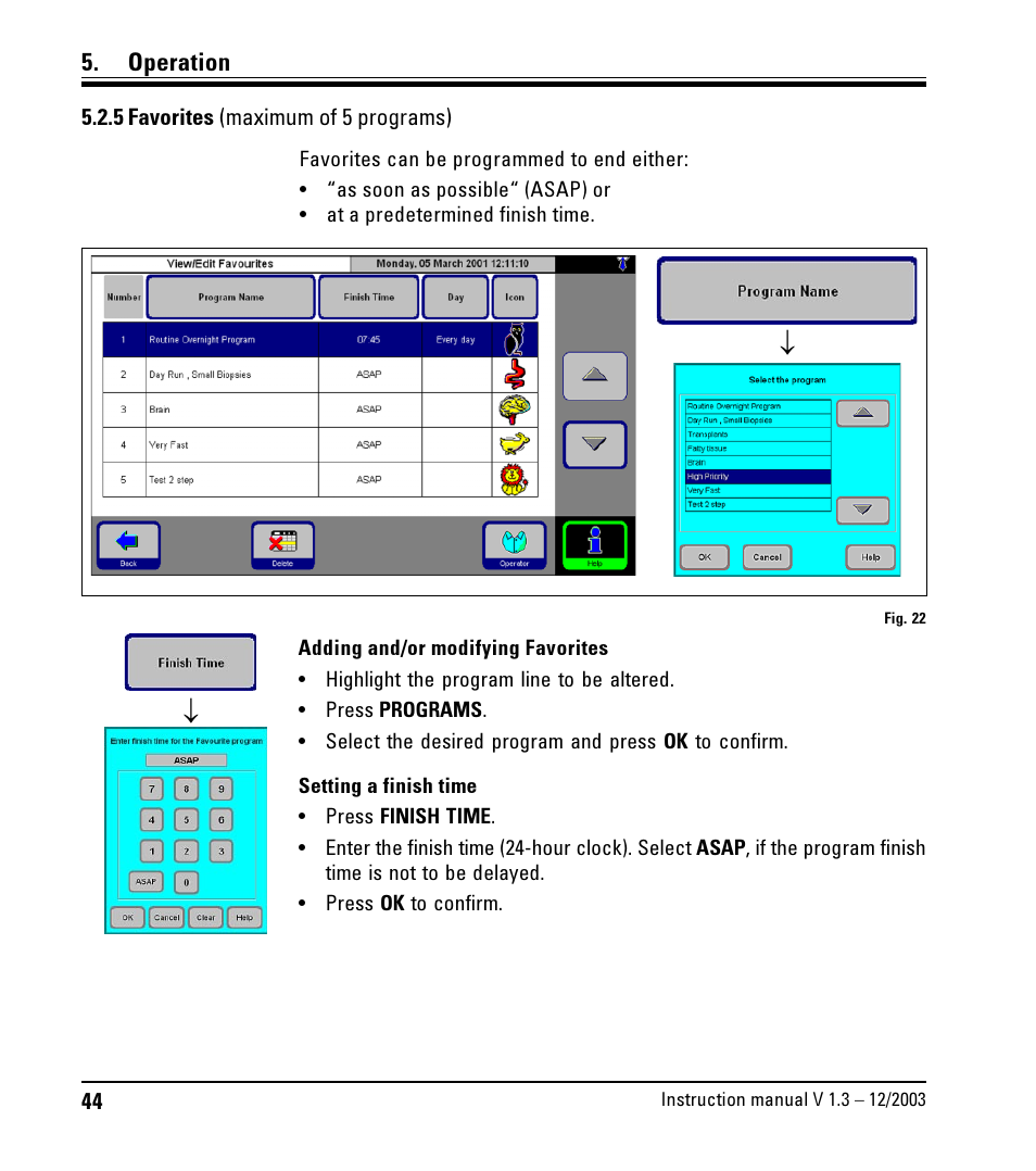 5 favorites (maximum of 5 programs), Favorites (maximum of 5 programs) | LEICA ASP300 User Manual | Page 44 / 70