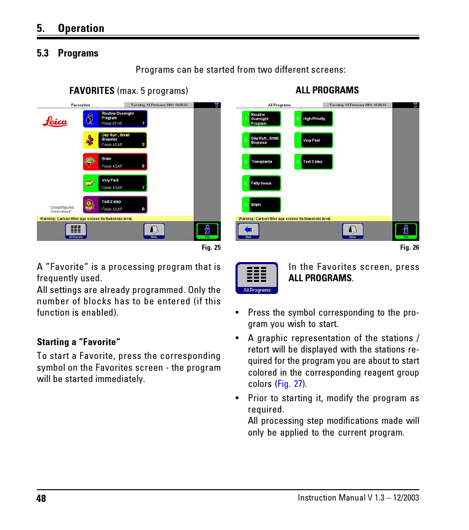3 programs, Programs, Operation | LEICA ASP300 User Manual | Page 48 / 70
