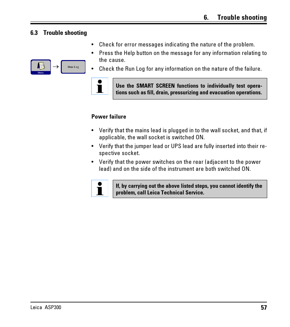3 trouble shooting, Trouble shooting | LEICA ASP300 User Manual | Page 57 / 70