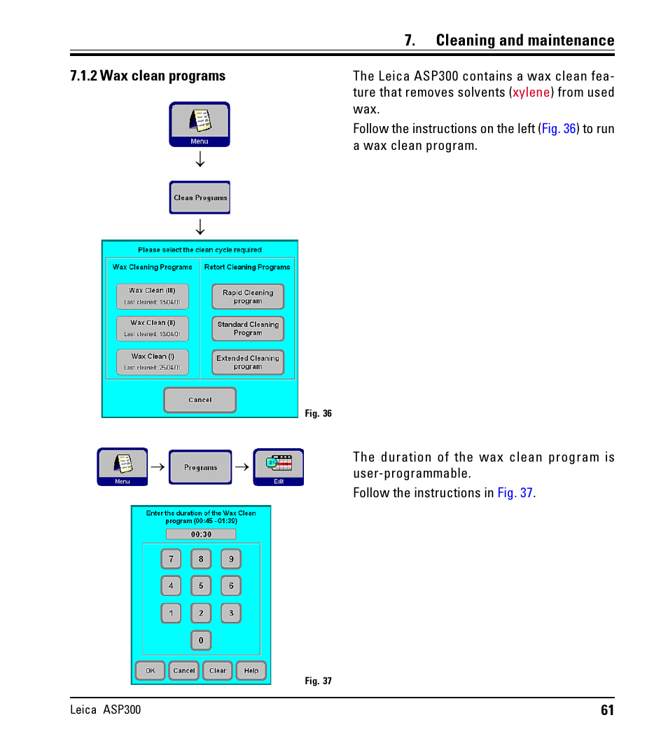 2 wax clean programs, Wax clean programs | LEICA ASP300 User Manual | Page 61 / 70
