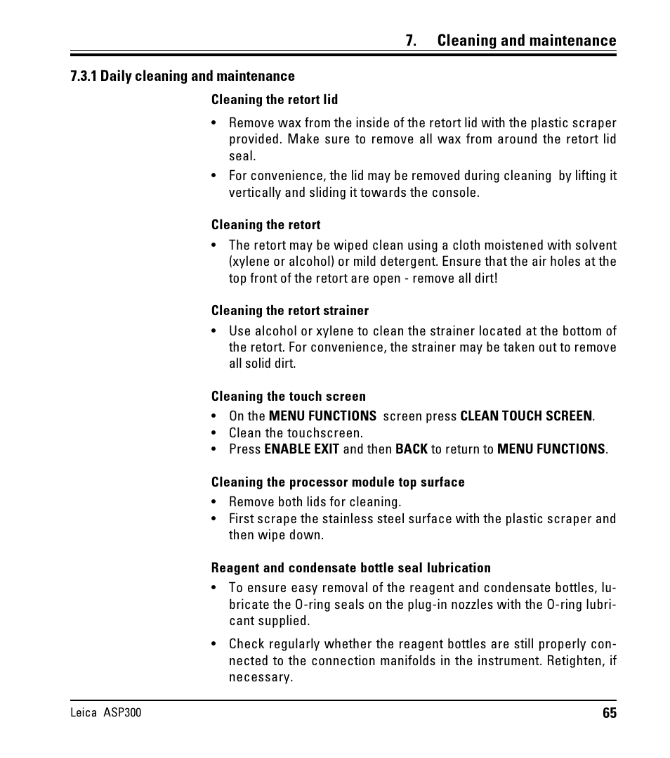 1 daily cleaning and maintenance, Daily cleaning and maintenance, Cleaning and maintenance | LEICA ASP300 User Manual | Page 65 / 70