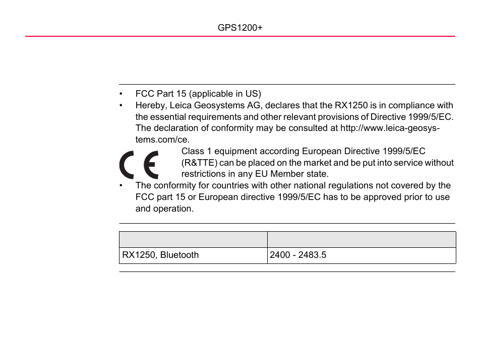4 conformity to national regulations, 1 rx1250, Rx1250 | LEICA GPS1200 User Manual | Page 134 / 152