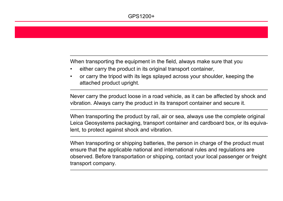 5 care and transport, 1 transport, Care and transport | 5care and transport | LEICA GPS1200 User Manual | Page 82 / 152