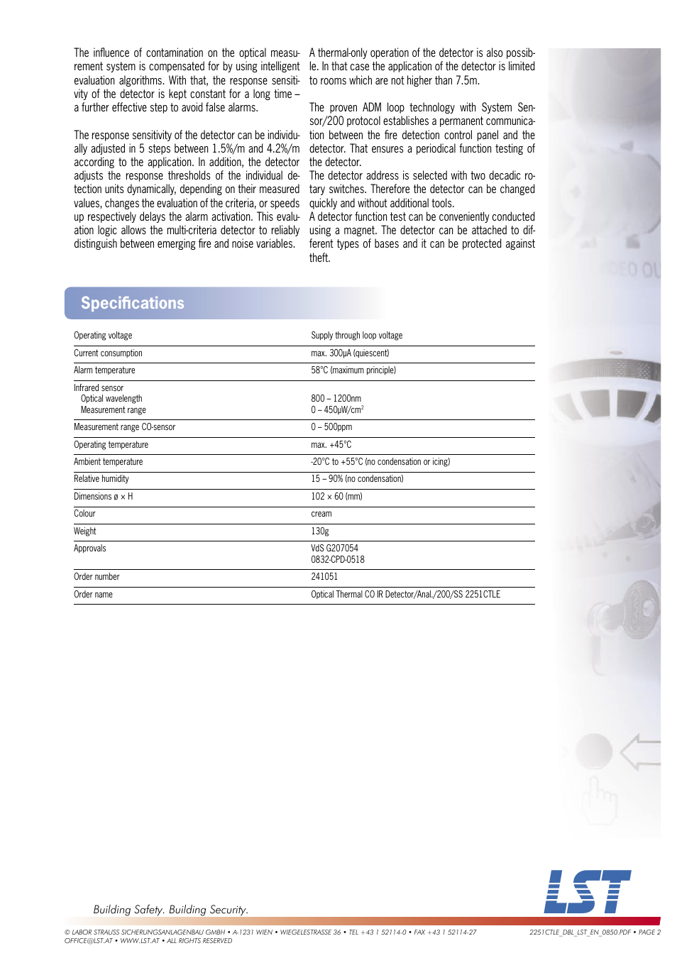 Speciﬁ cations | LST 2251CTLE User Manual | Page 2 / 2