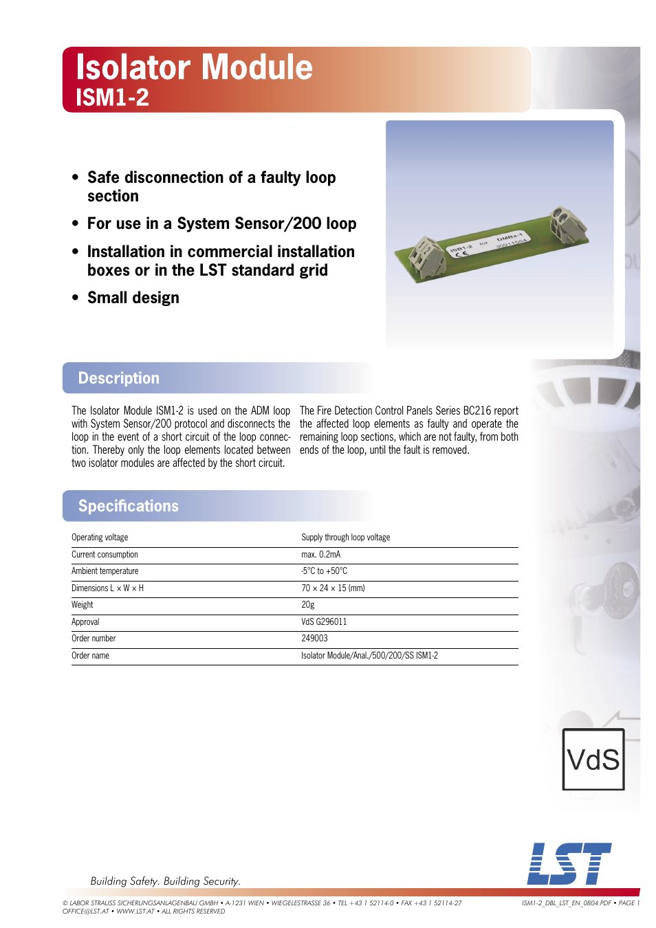 LST Vds G296011 User Manual | 1 page