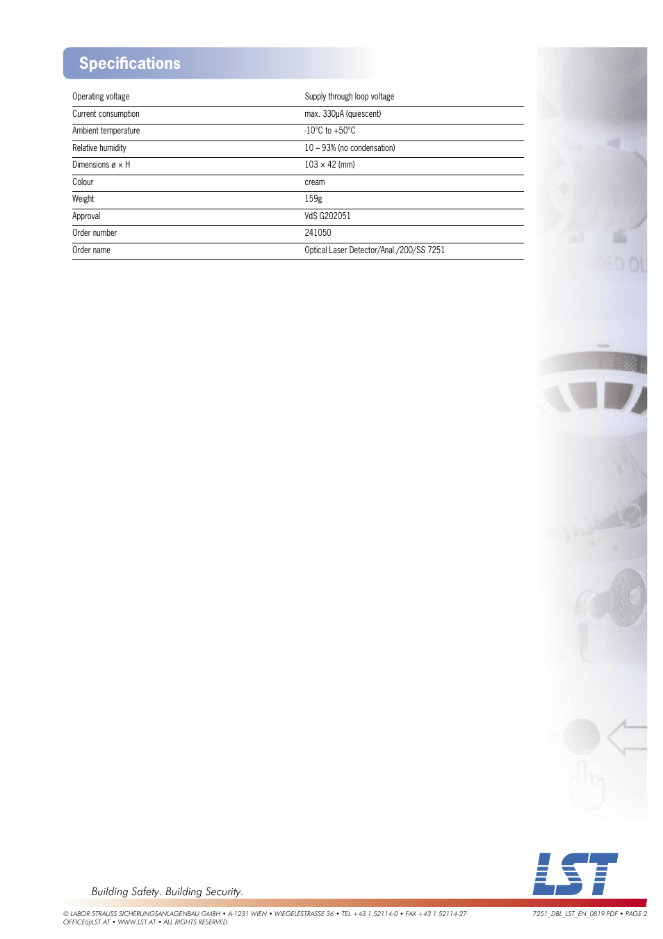 Speciﬁ cations | LST 7251 User Manual | Page 2 / 2