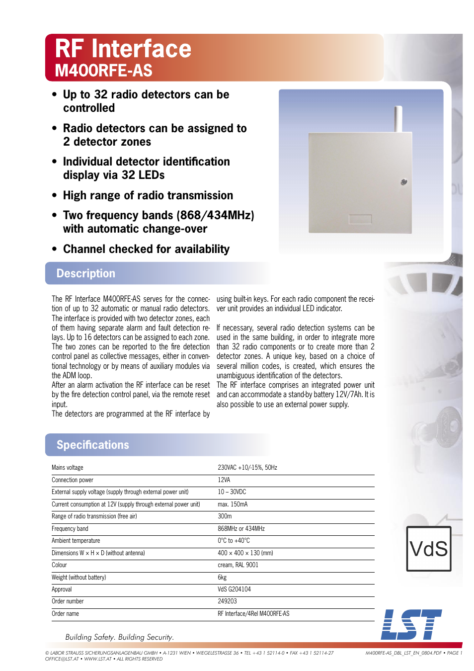 LST M400RFE-AS User Manual | 1 page