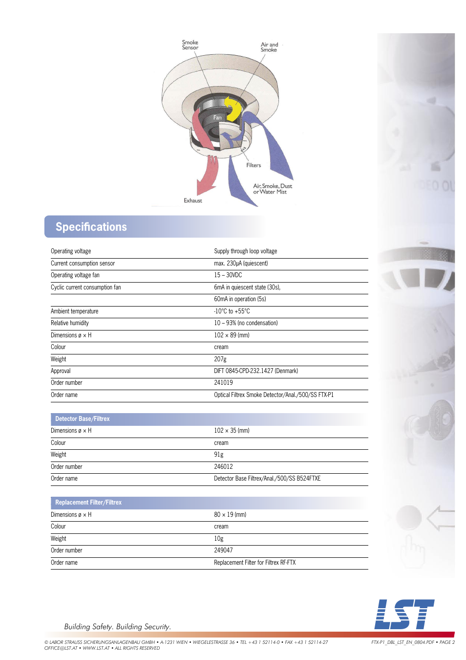 Speciﬁ cations | LST FTX-P1 User Manual | Page 2 / 2