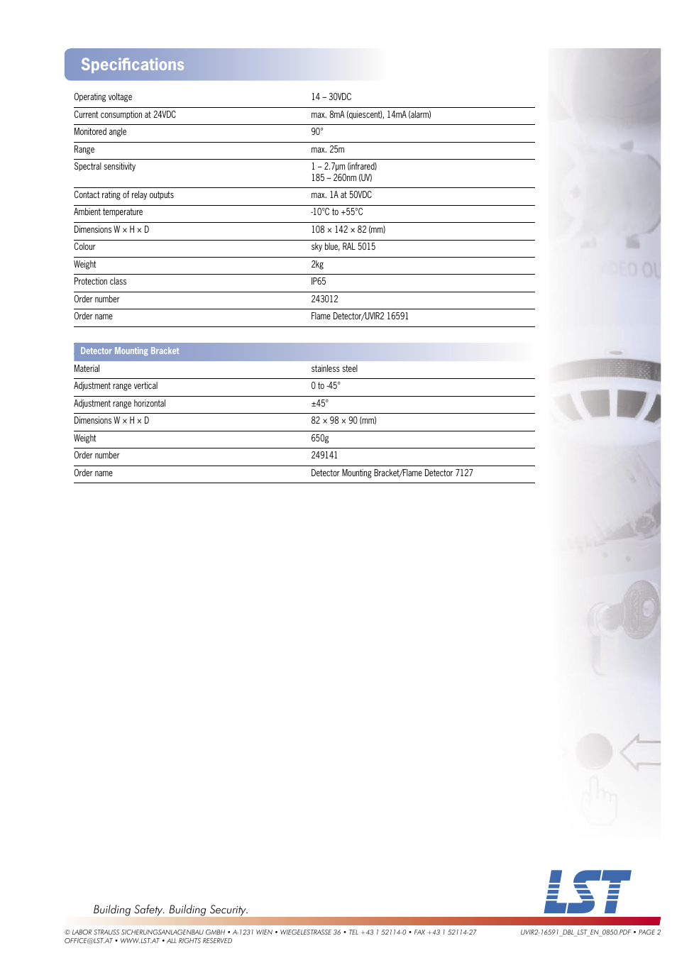 Speciﬁ cations | LST UVIR2 16591 User Manual | Page 2 / 2
