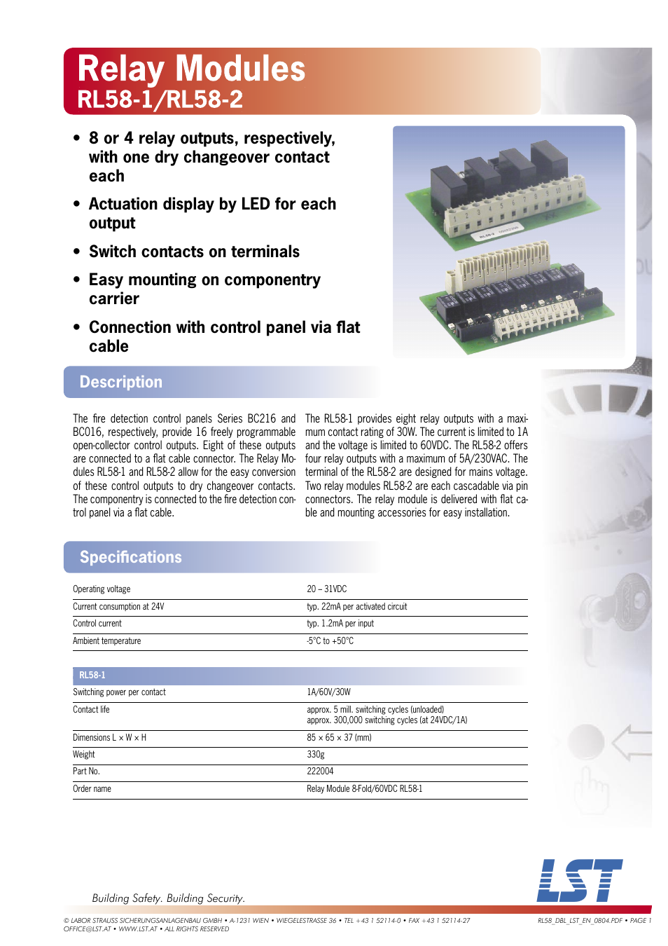 LST Relay Modules RL58-2 User Manual | 2 pages