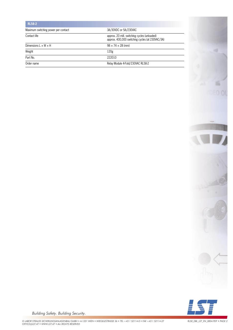 LST Relay Modules RL58-2 User Manual | Page 2 / 2