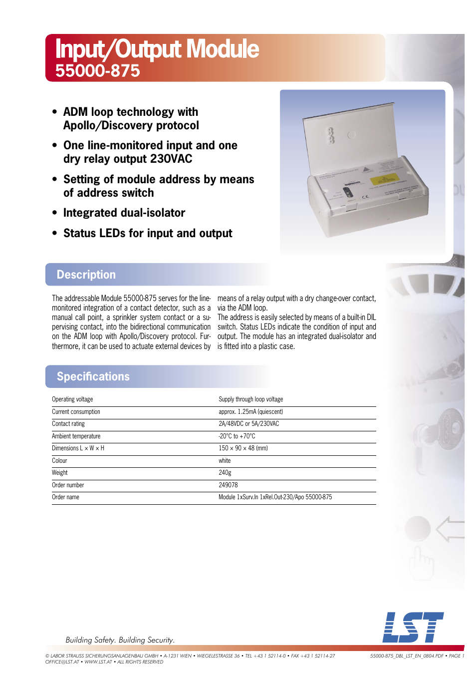 LST Input/Output Module 55000-875 User Manual | 1 page