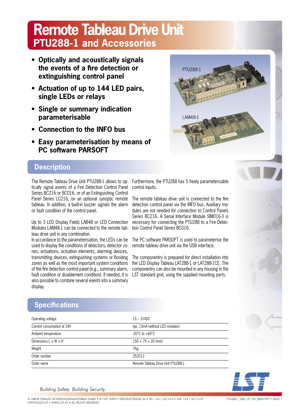 LST PTU288-1 User Manual | 3 pages