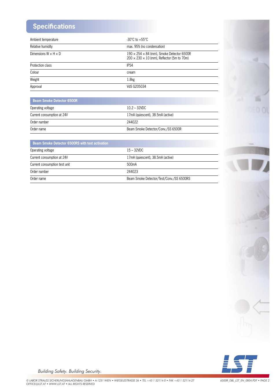 Speciﬁ cations | LST 6500RS User Manual | Page 2 / 2