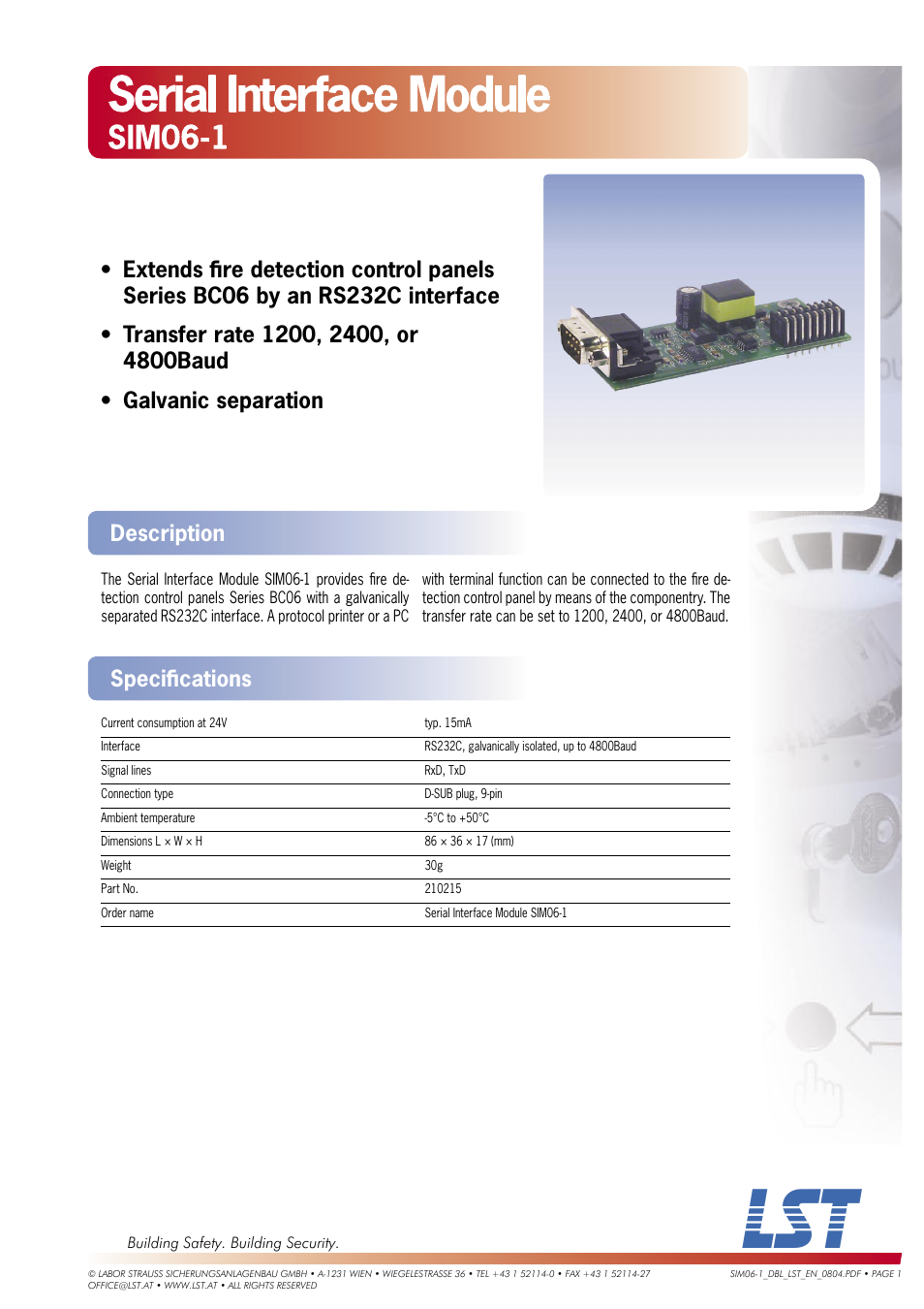 LST Serial Interface Module SIM06-1 User Manual | 1 page