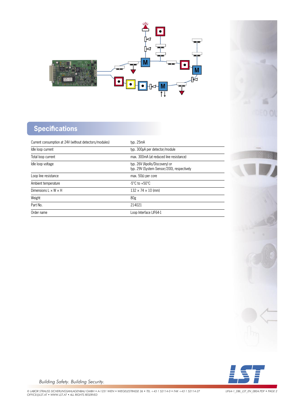 Speciﬁ cations | LST Loop Interface LIF64-1 User Manual | Page 2 / 2