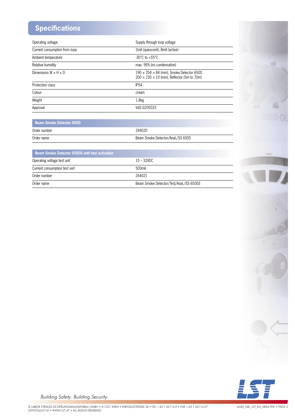 Speciﬁ cations | LST 6500 User Manual | Page 2 / 2