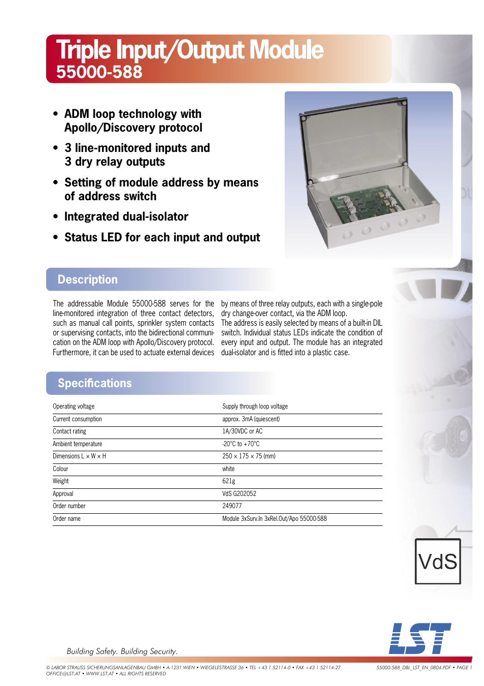 LST Triple Input/Output Module 55000-588 User Manual | 1 page