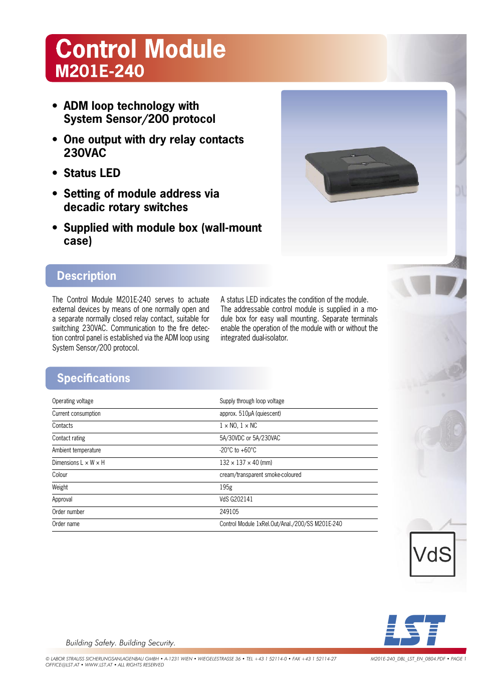 LST Control Module M201E-240 User Manual | 1 page