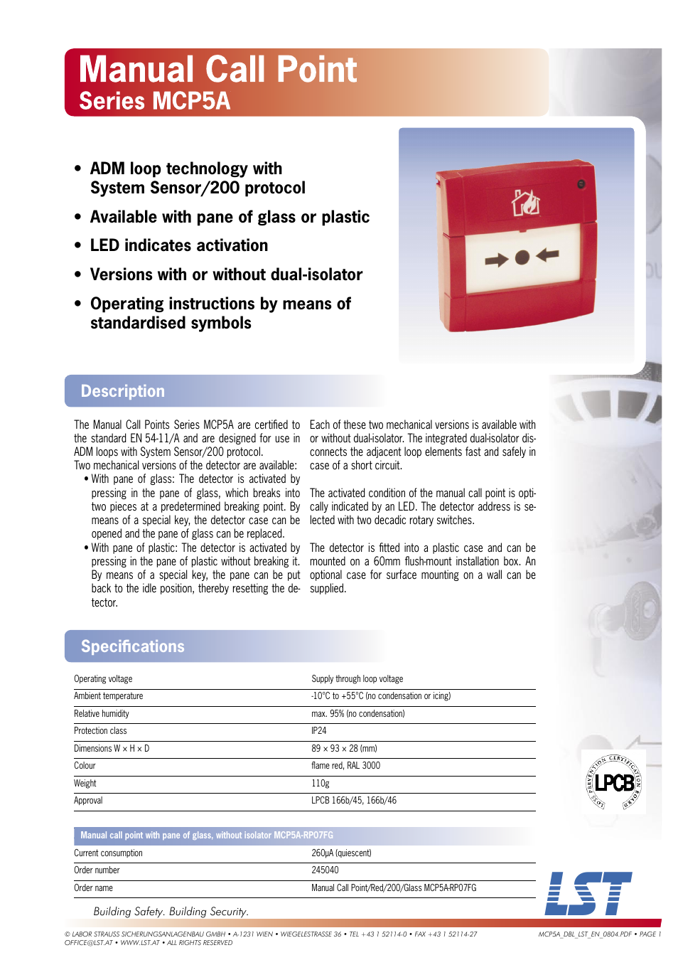 LST MCP5A Series User Manual | 2 pages