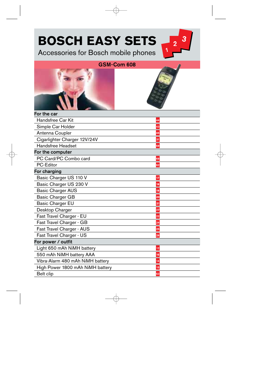 Bosch easy sets, Accessories for bosch mobile phones | Bosch 608 User Manual | Page 40 / 41