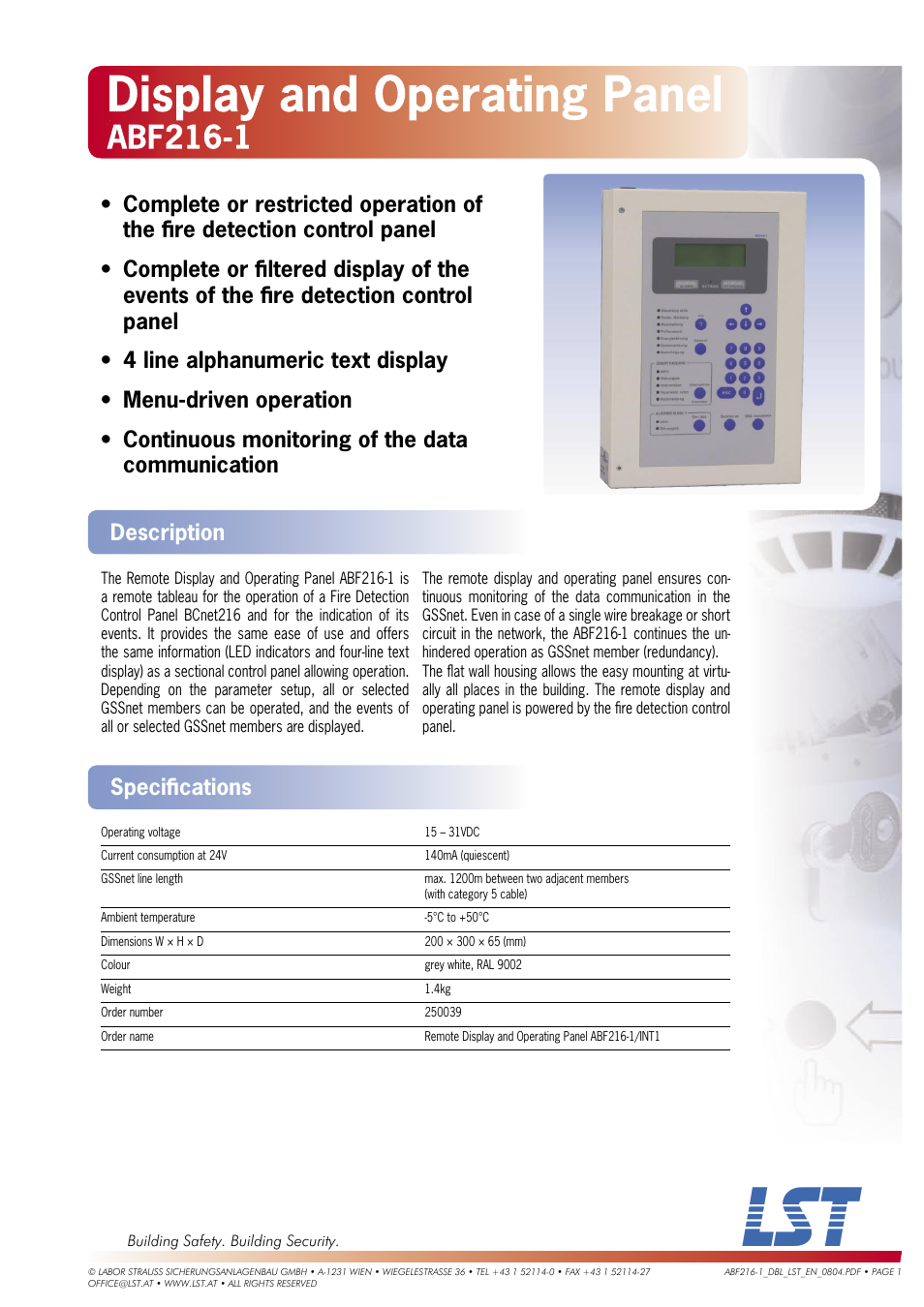LST ABF216-1 User Manual | 1 page