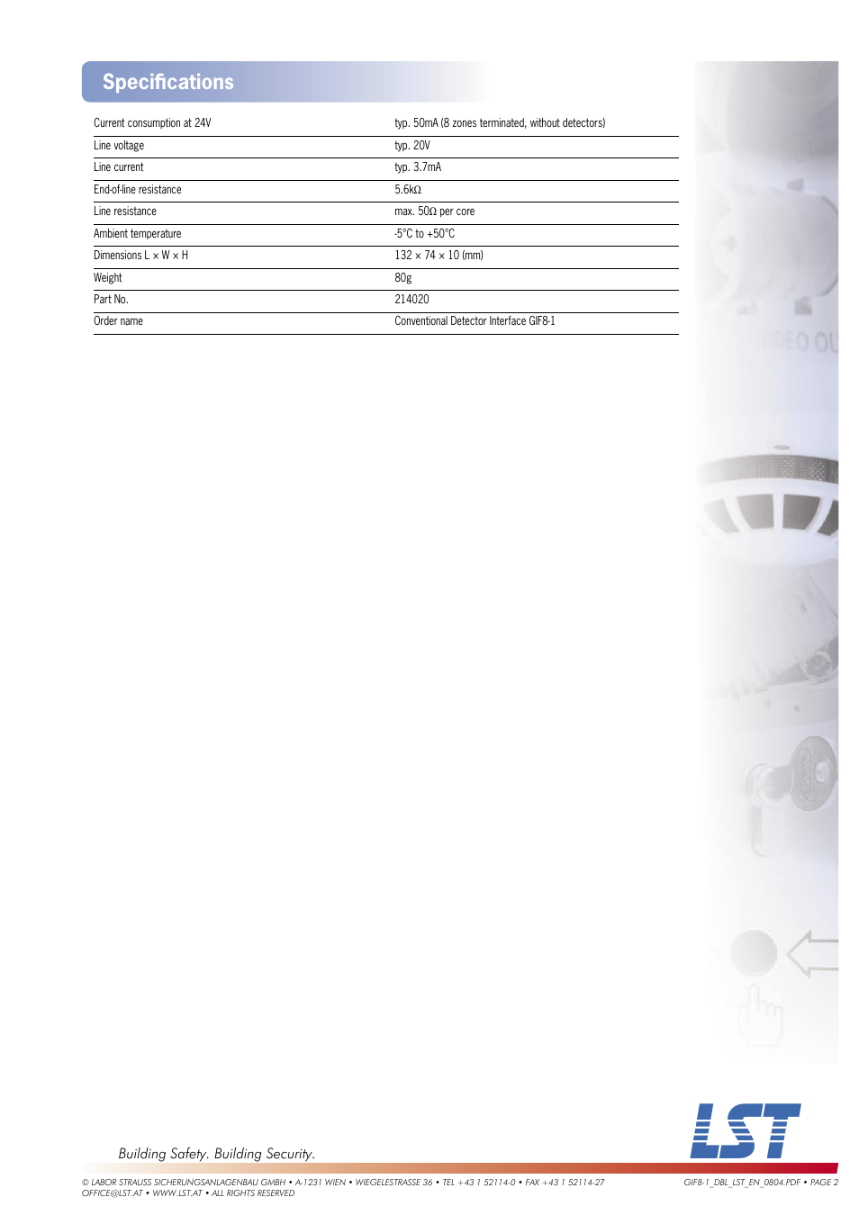 Speciﬁ cations | LST GIF8-1 User Manual | Page 2 / 2