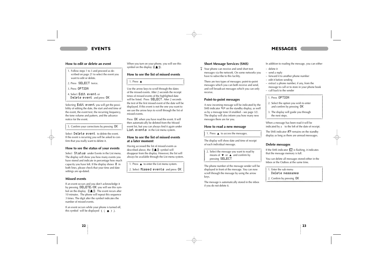 Messages, Events | Bosch 909 Dual S User Manual | Page 12 / 25