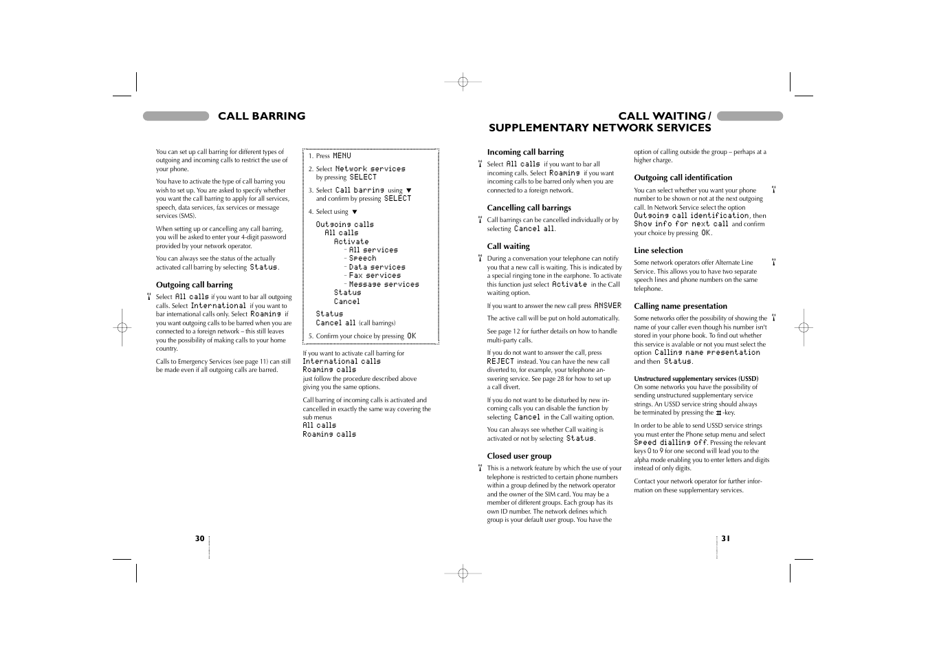 Call barring, Call waiting, Supplementary network services | Bosch 909 Dual S User Manual | Page 16 / 25