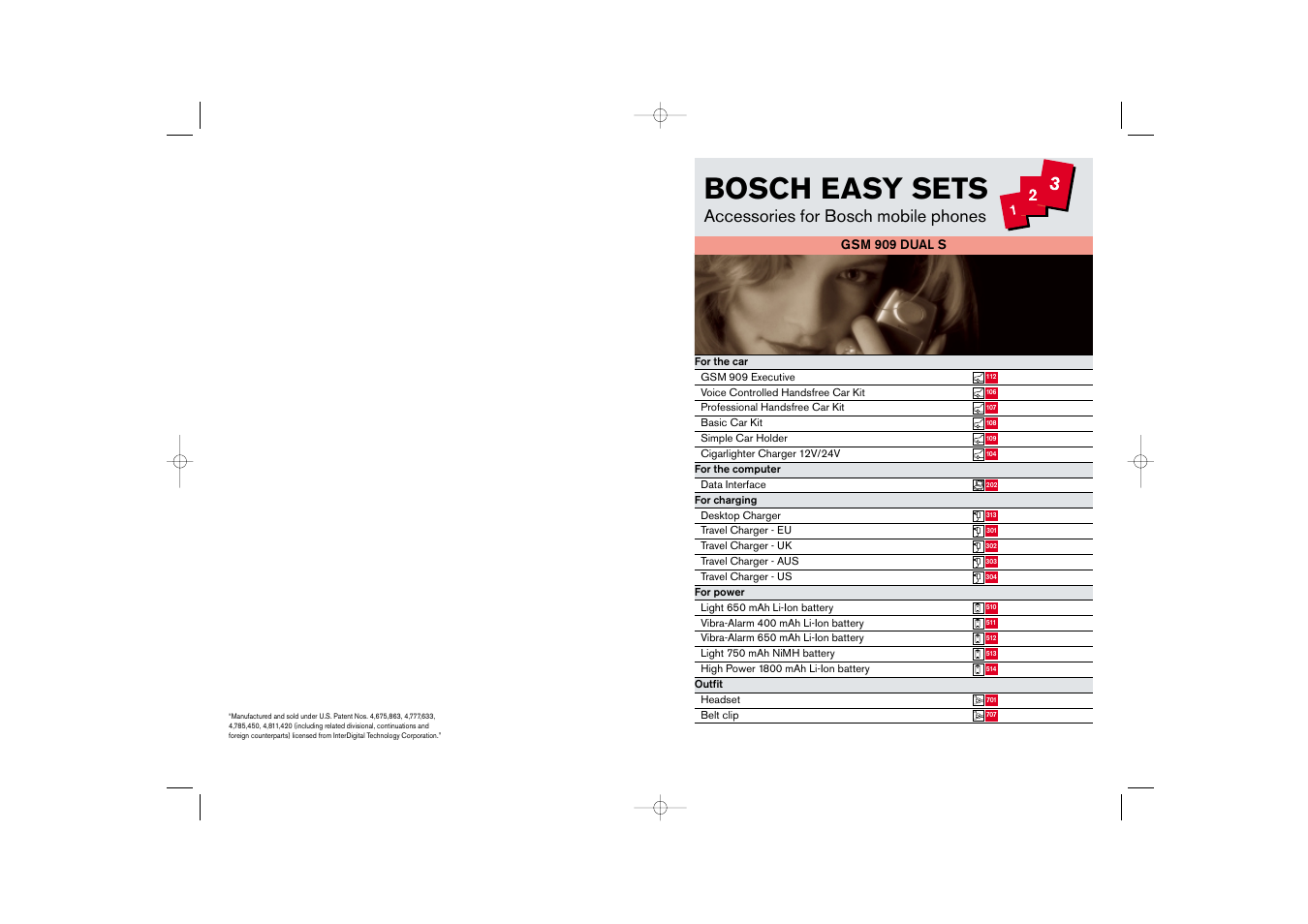 Bosch easy sets, Accessories for bosch mobile phones | Bosch 909 Dual S User Manual | Page 25 / 25