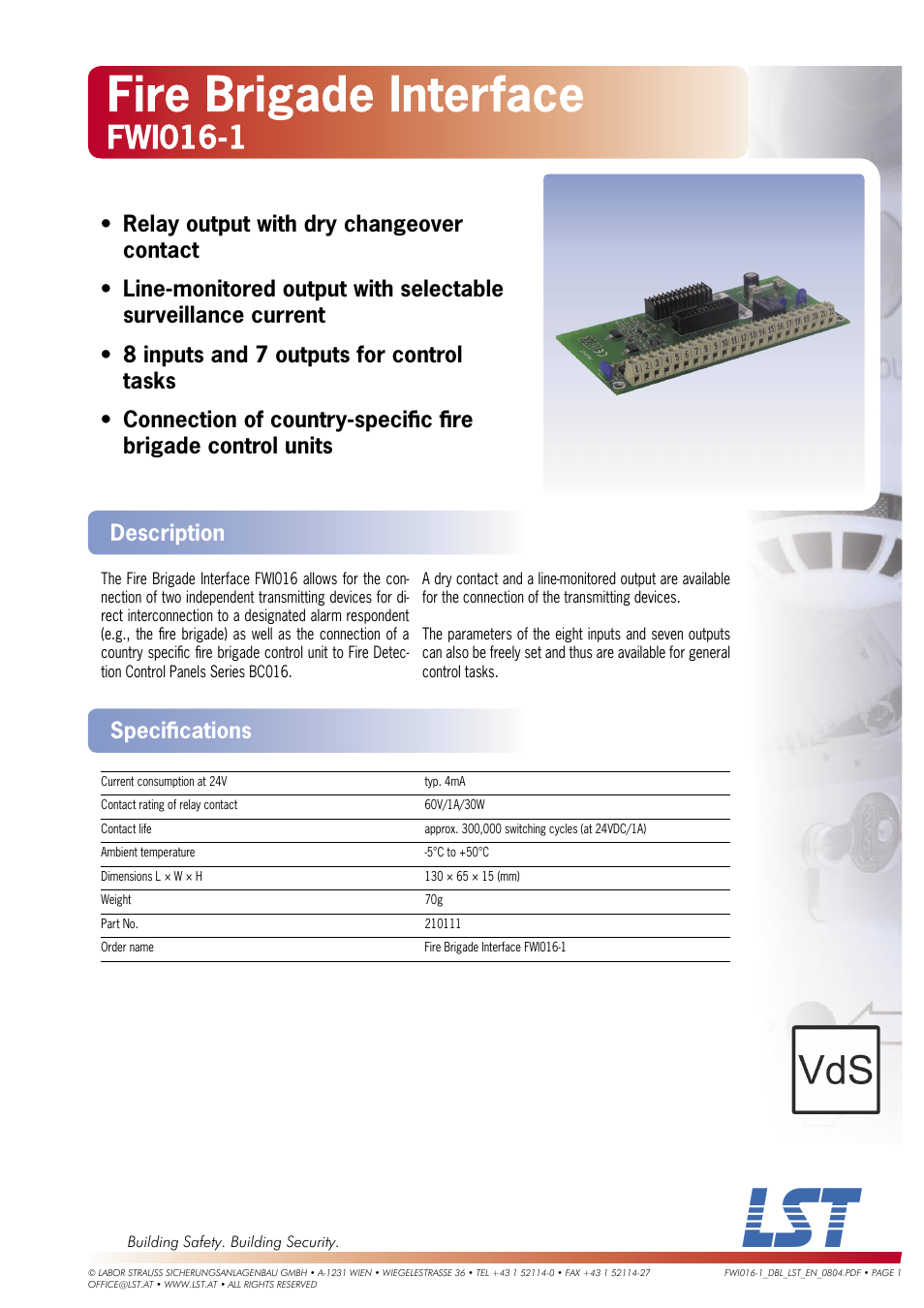 LST FWI016-1 User Manual | 1 page